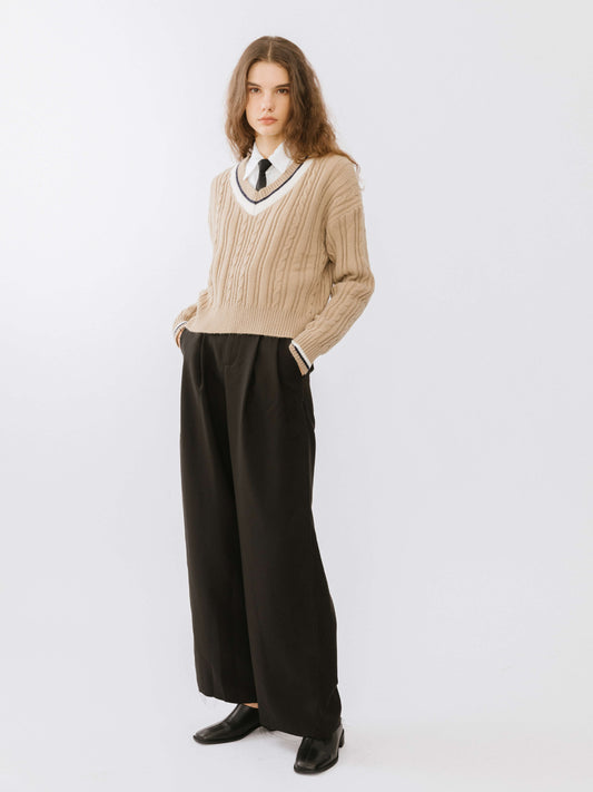 Preppy V-Neck Cable Knit Sweater