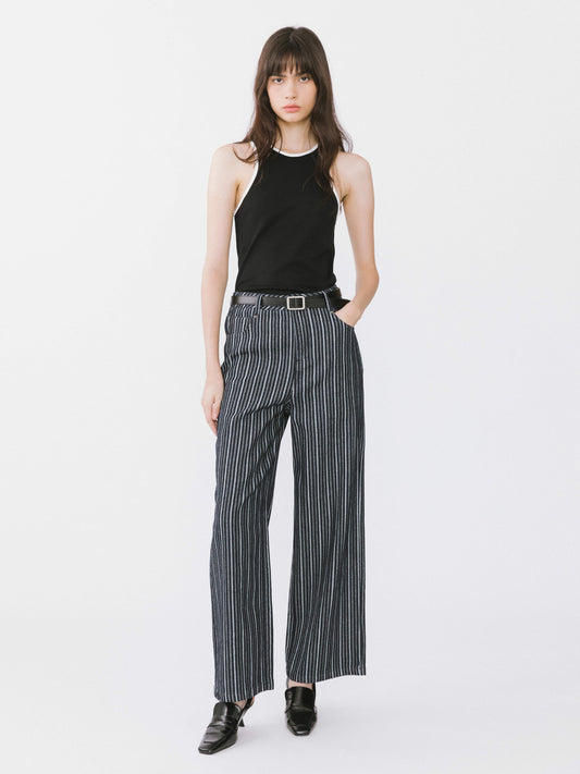 Pinstriped Wide Leg Cropped Jeans