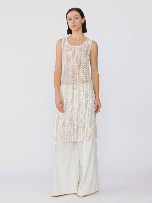 Beige Knitted Mesh Sleeveless Dress