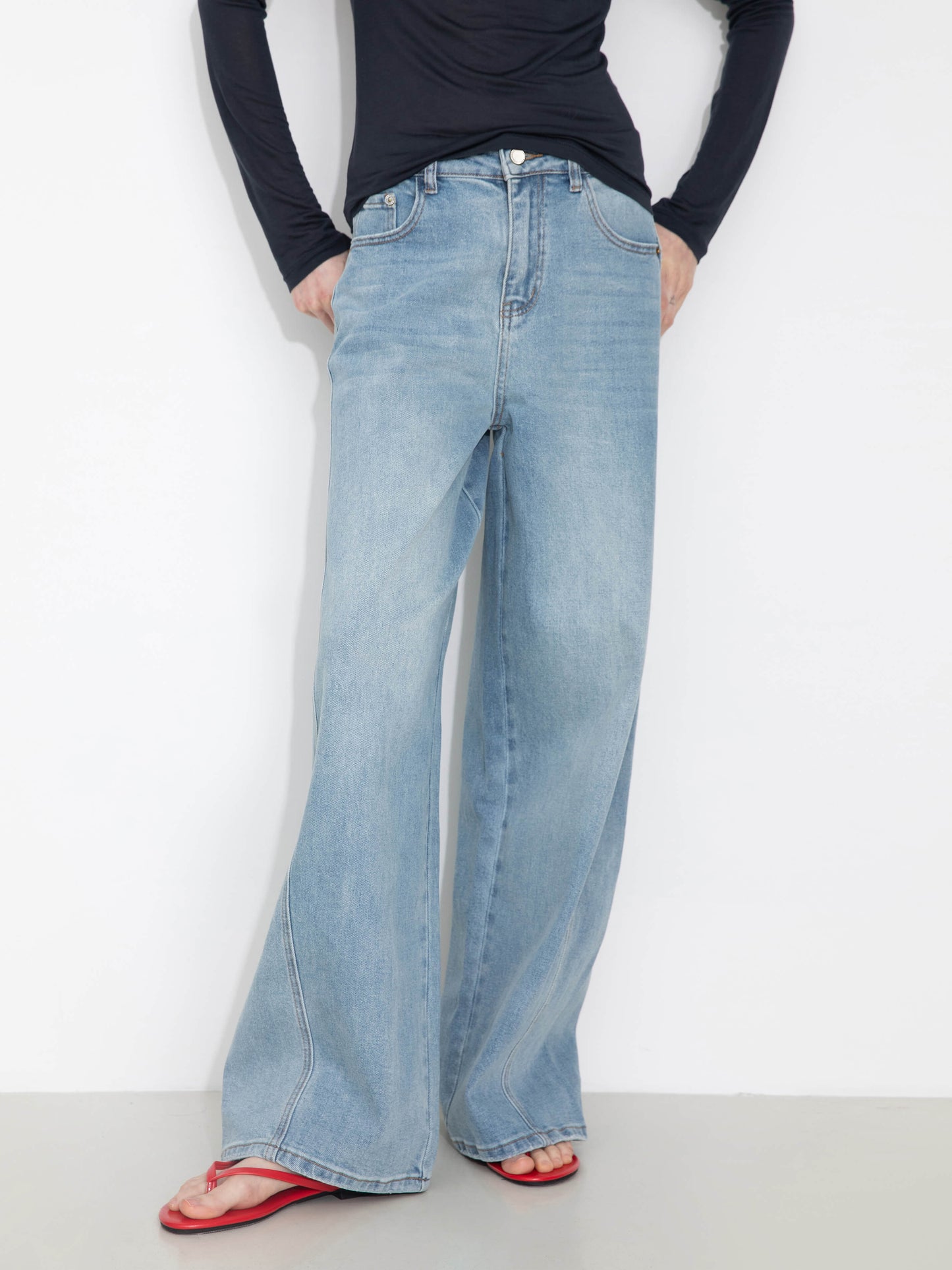 High-Waisted Wide-Leg Straight Jeans