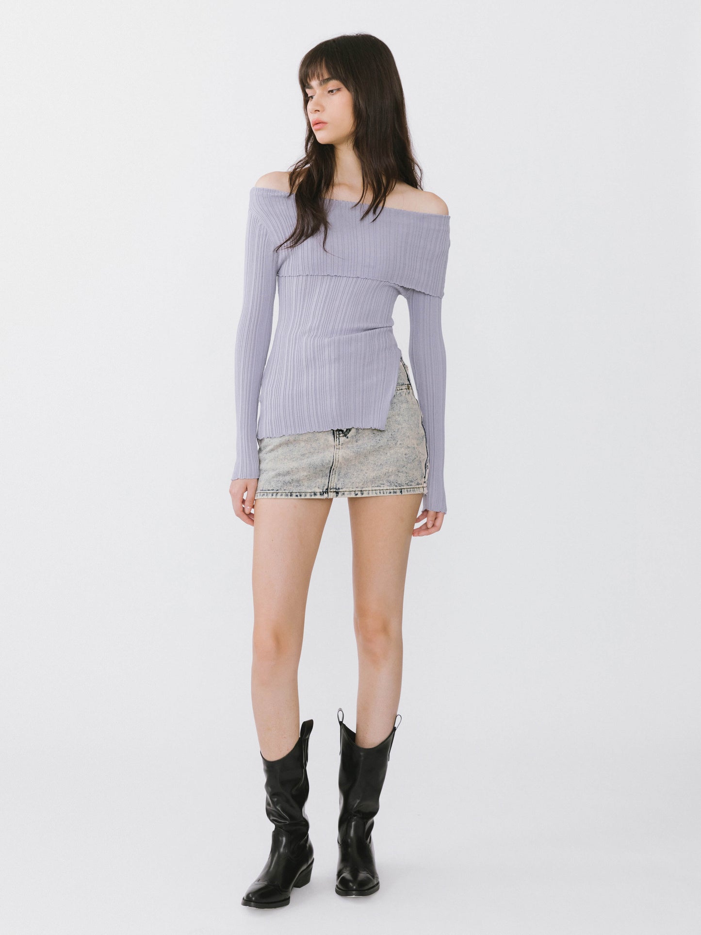 Off-Shoulder Long Sleeve Fitted Top
