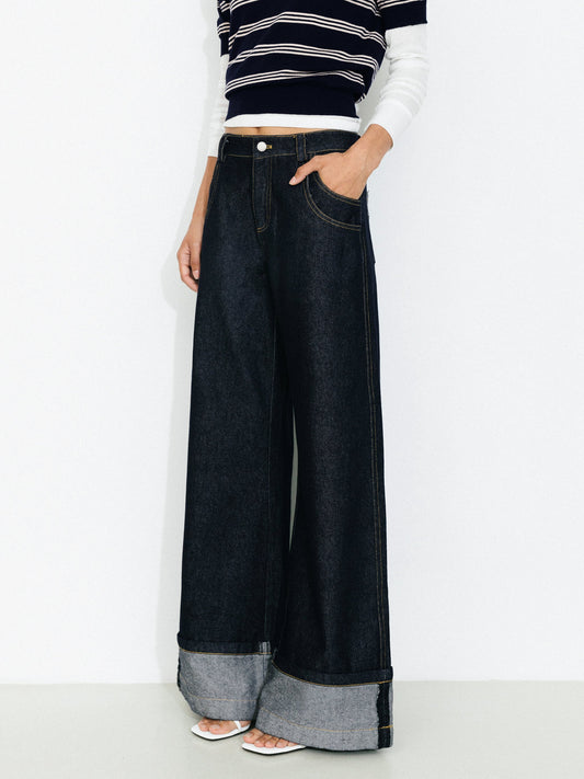 Wide-Leg Slight Flare Cuffed Jeans
