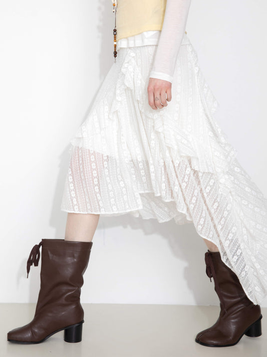 Asymmetrical Hem Lace Skirt