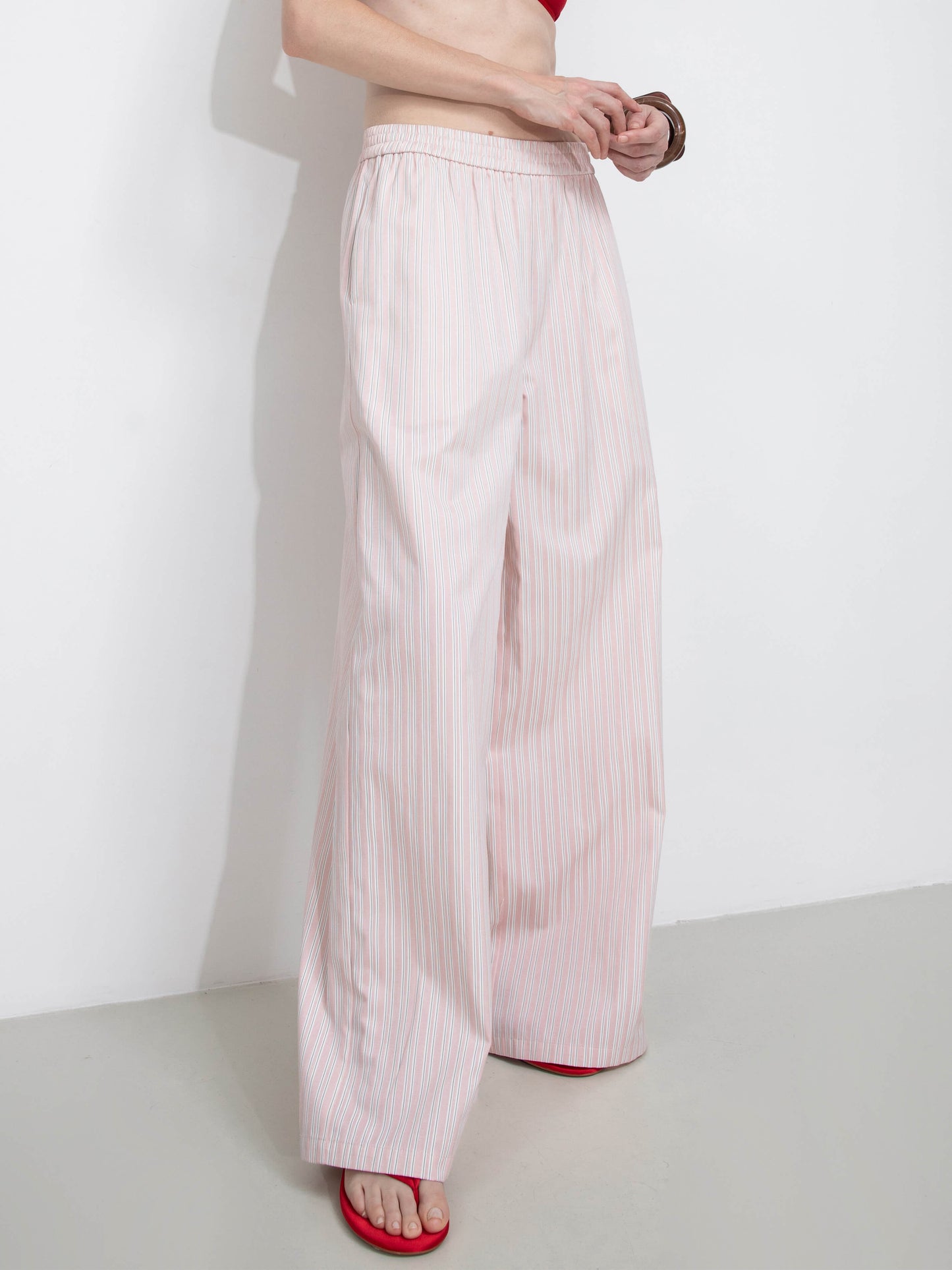 Pleated Striped Wide-Leg Trousers
