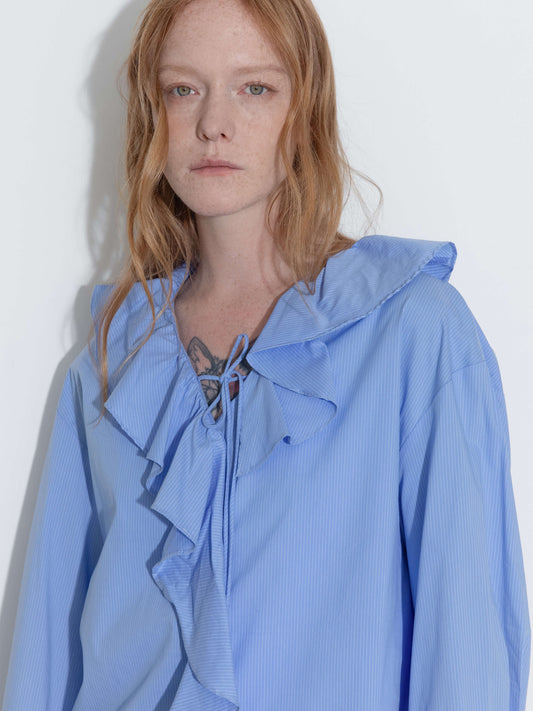 Ruffle Collar Striped Shirt