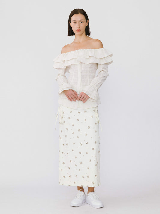 Frills Volume Off Neckline Shirt