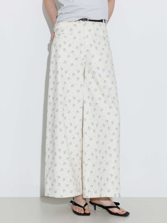 Floral Print 100%Cotton Loose Fit Wide-Leg Casual Pants