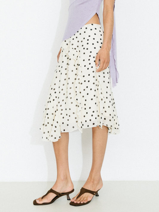 Polka Dot Ruffled Asymmetrical Hem Skirt