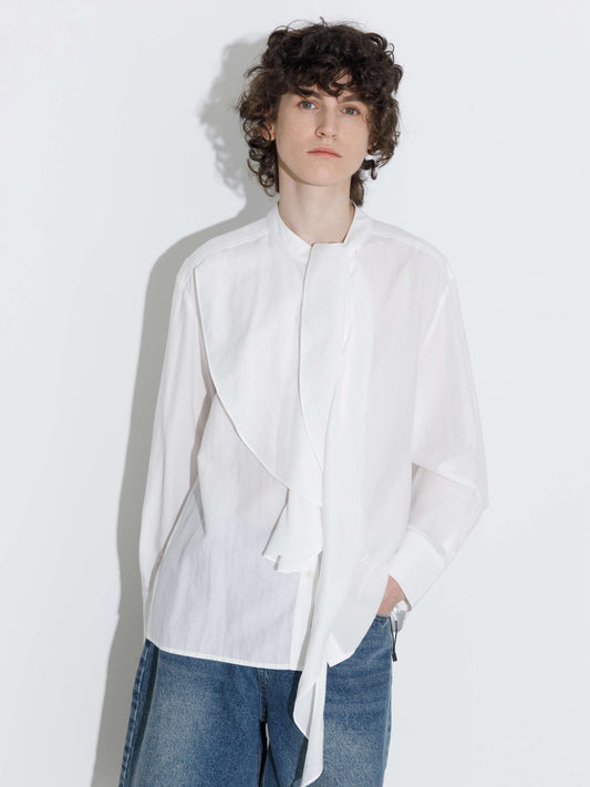 Ruffle Neck Tie Long Sleeve Shirt