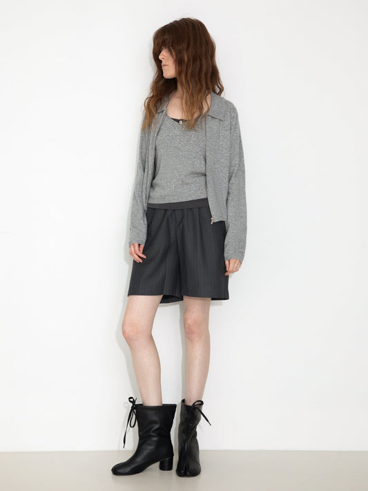 Zip-Up Collared Cropped Knit Cardigan & Vest Set