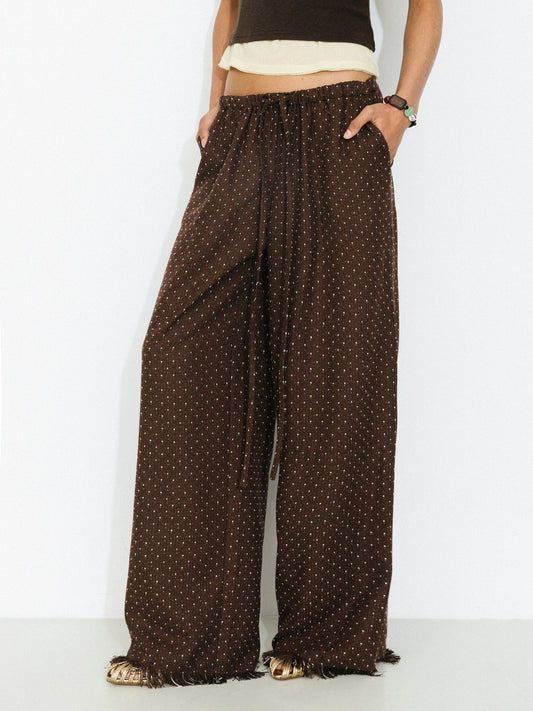 Polka Dot Fringe Wide-Leg Trousers
