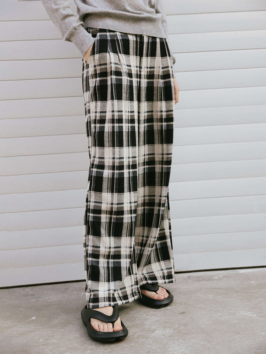 Black Checked Straight Trousers
