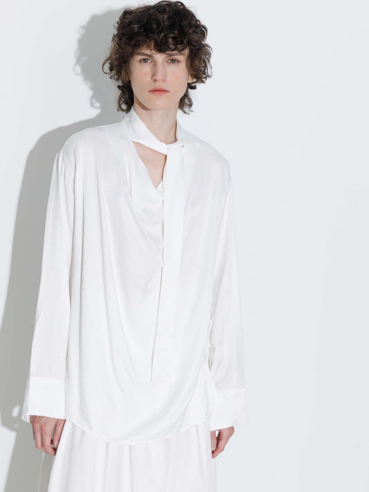 Oversize Satin Blouse with Tie