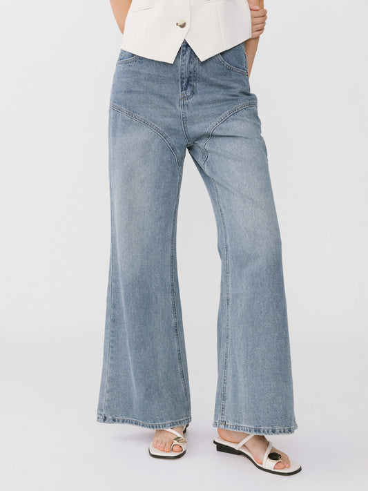 Wide Leg Curved Panel Jeans