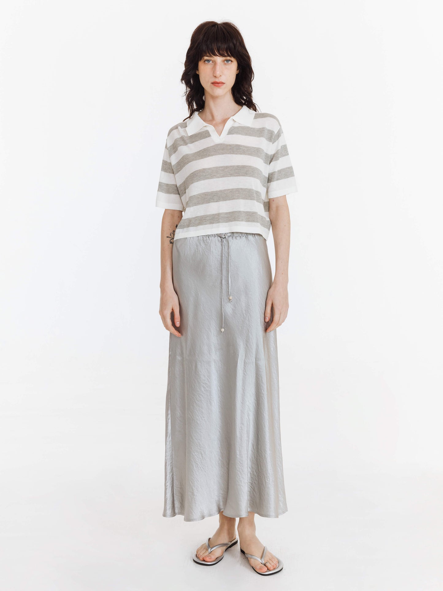 Knitted Wide Stripe Lapel T-shirt