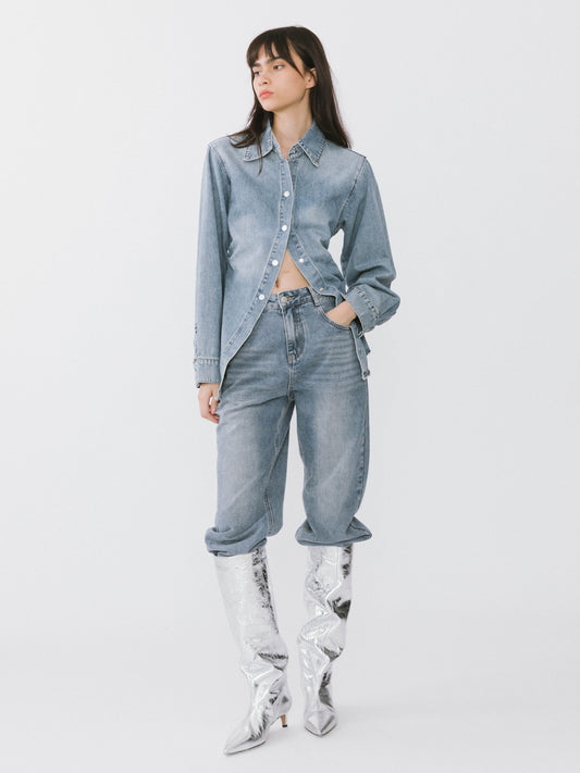 Blue Denim 100% Cotton Long Shirt