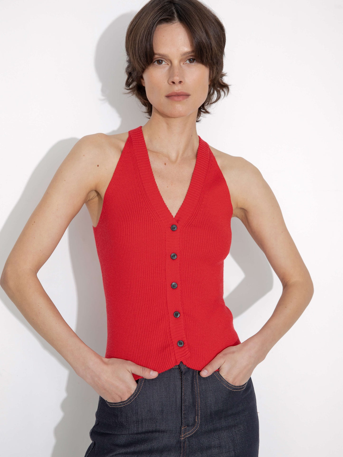 Halter Neck Off-Shoulder Cardigan Vest