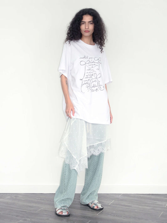 Bow Print Round Neck Casual T-shirt