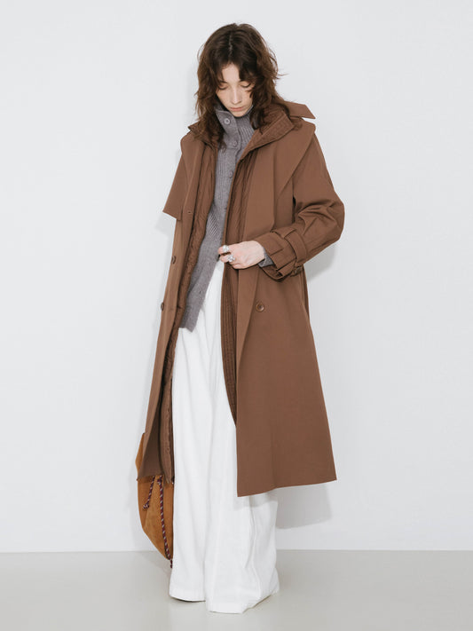 ONE BY CUBIC Double-Layer Long Trench Coat Style Down Coat