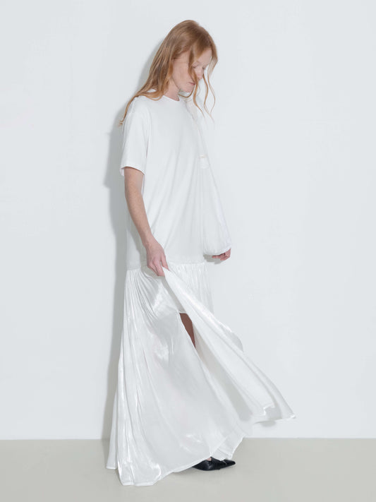 Oversized Round Neck Short Sleeve Pleated Dress