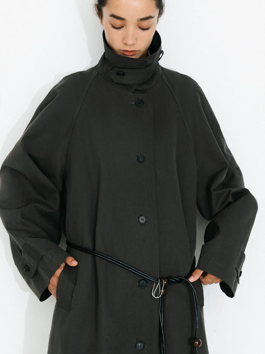 Stand Collar Longline Tie-Waist Trench Coat