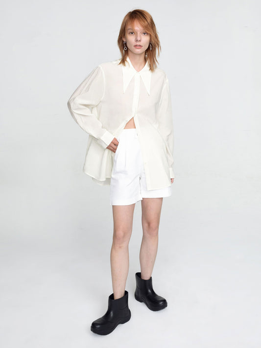 CUBIC Women's Long Collar Loose Fit Draped Shirt