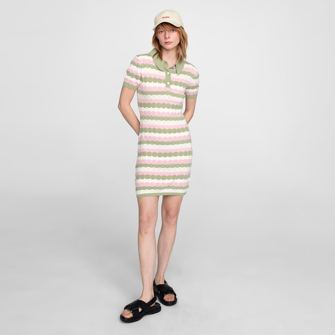 Polo Short Sleeve Striped Knit Dress