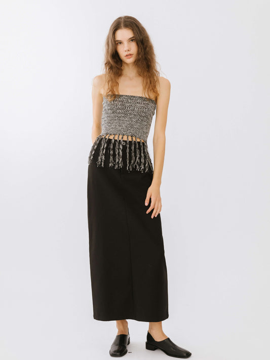 Strapless Long Tassel Knit Top