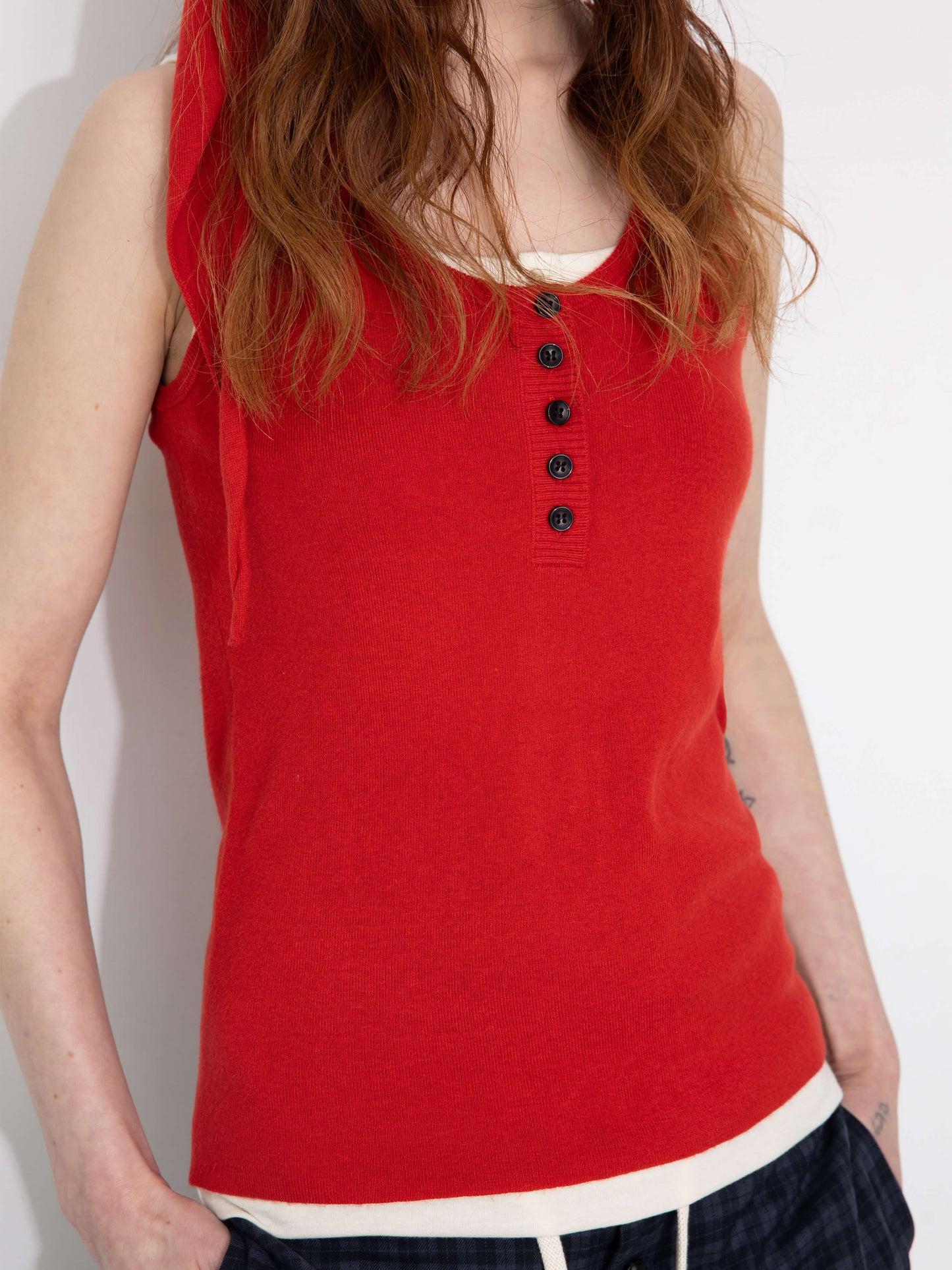 Slim-Fit Knit Henley Vest with Neck Tie