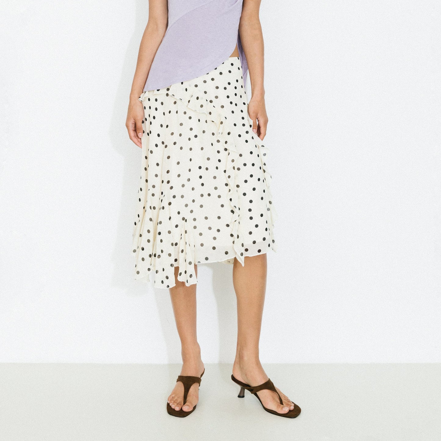 Polka Dot Ruffled Asymmetrical Hem Skirt