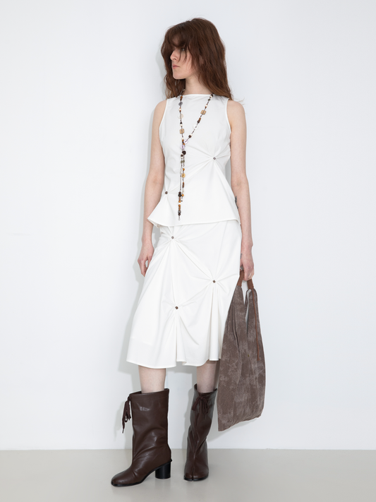 3D Pleated High-Waisted A-Line Skirt