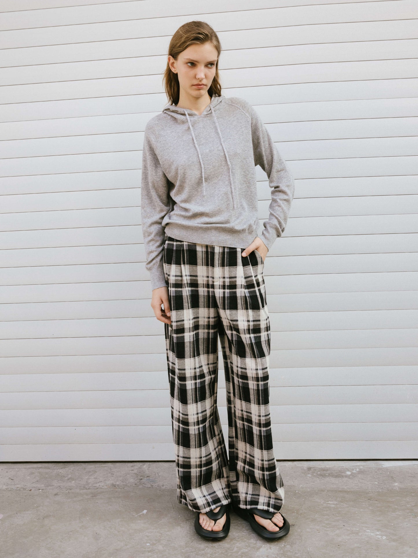 Black Checked Straight Trousers