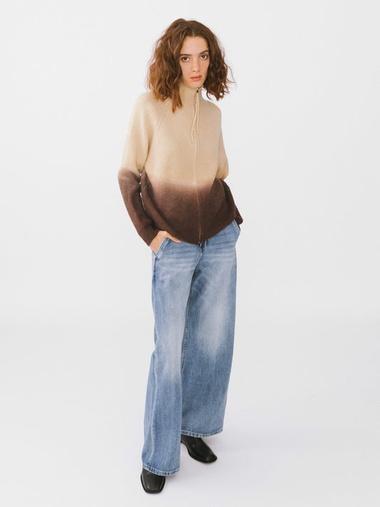 Tie-Dye Zipper Knit Cardigan