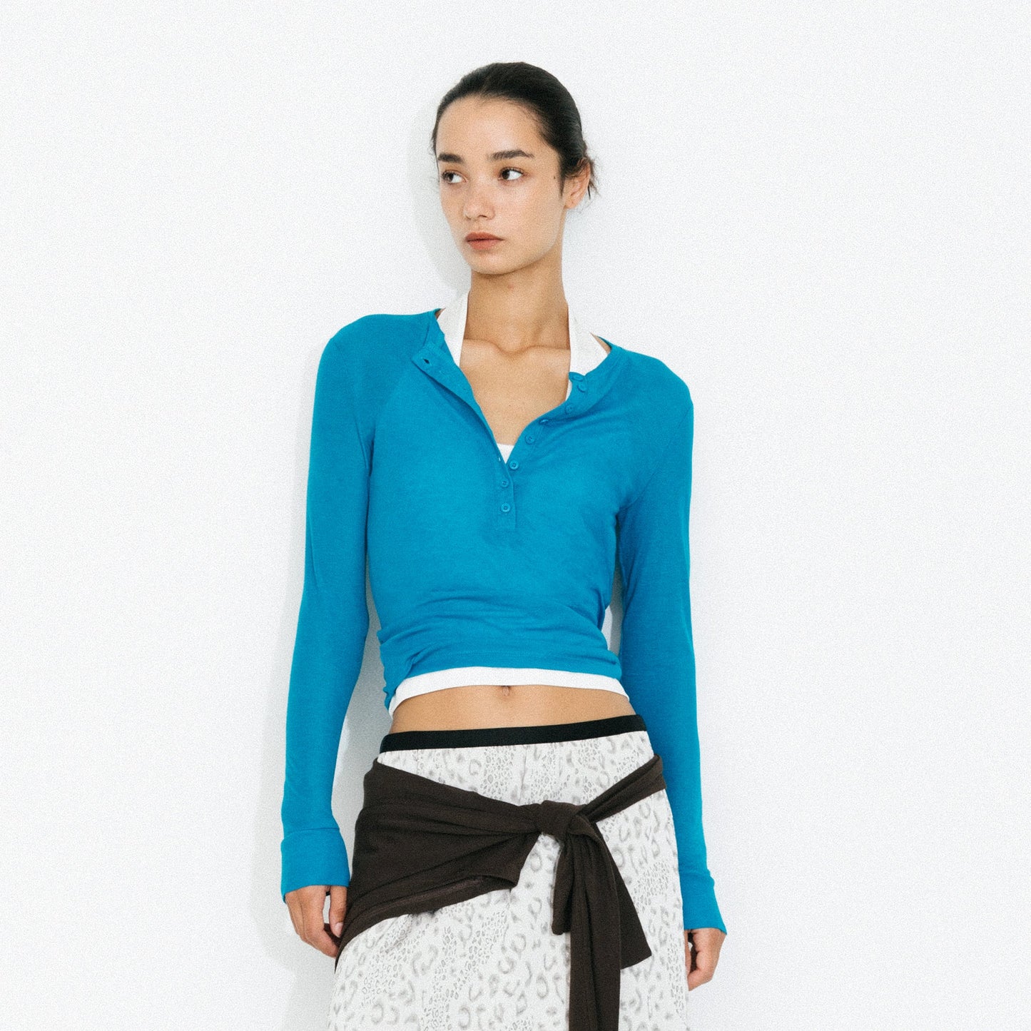 C by CUBIC Henley Neck Slim-Fit Long-Sleeve Top