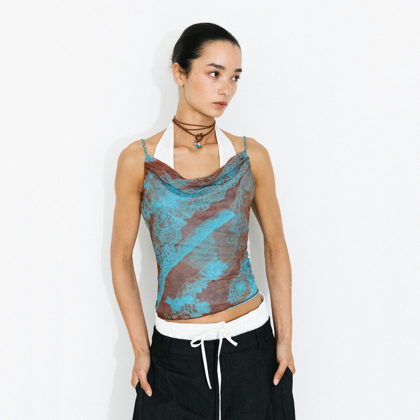 Print Satin Cowl Neck Cami Top