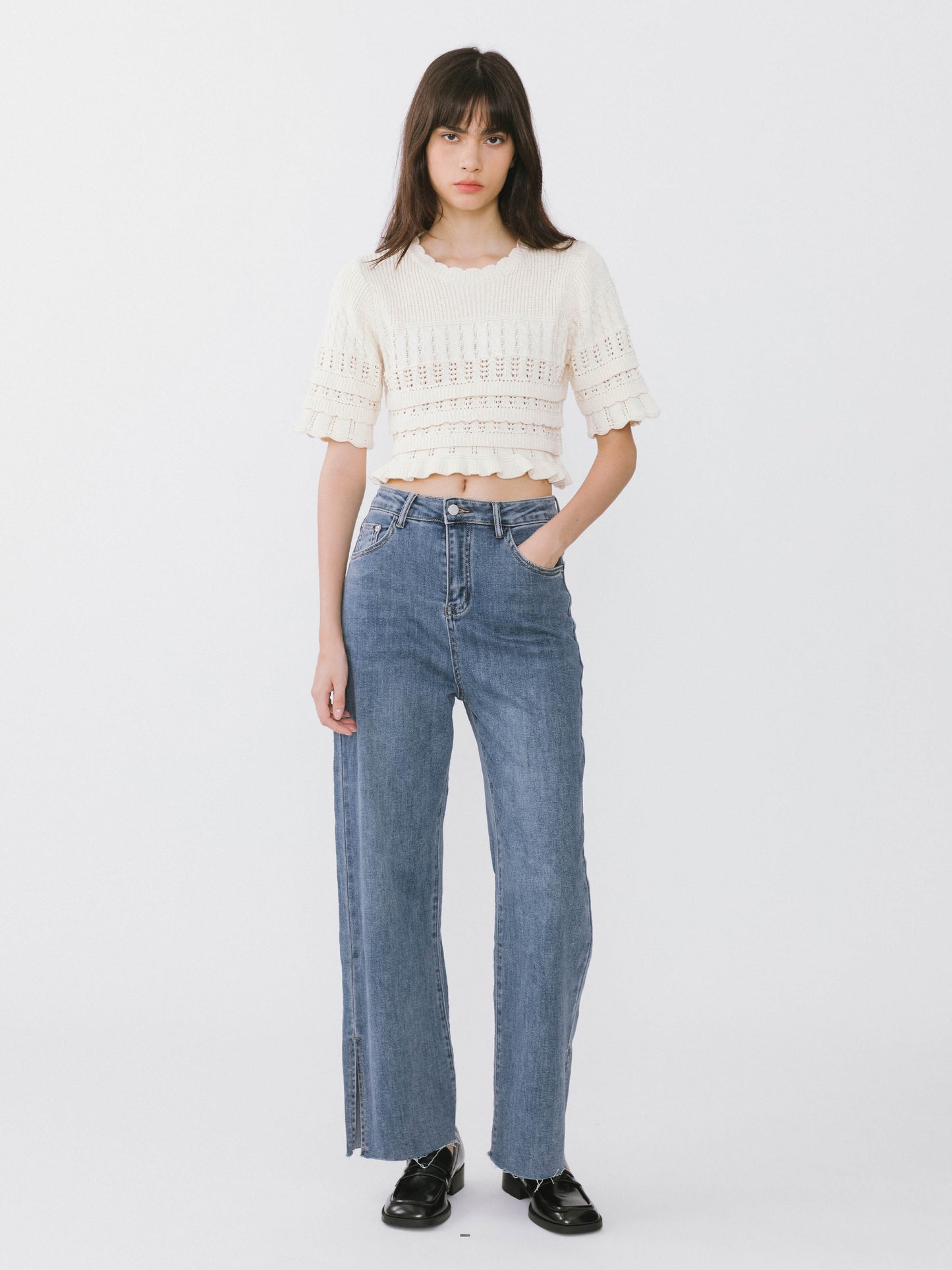 Dark Front Slit Jeans