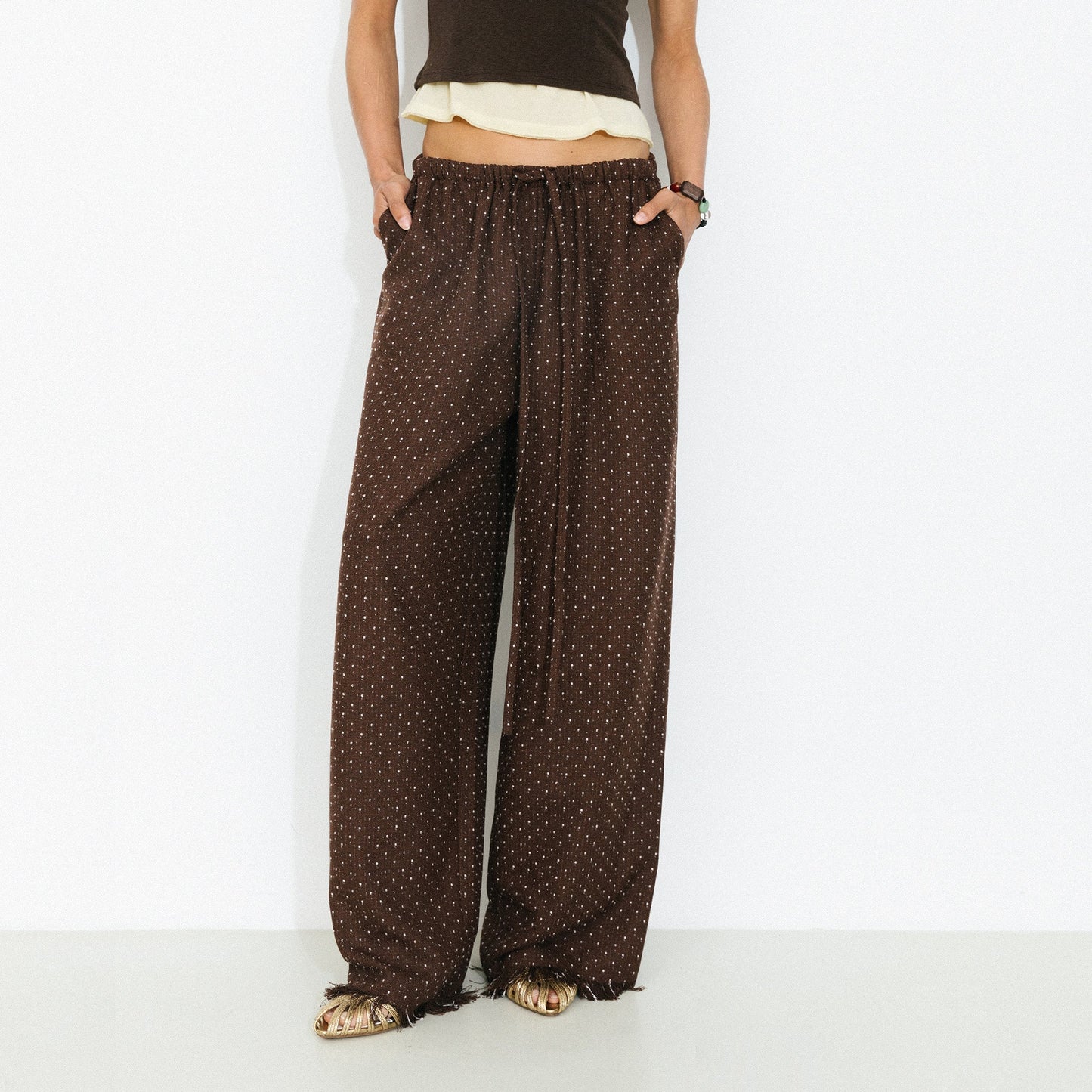 Polka Dot Fringe Wide-Leg Trousers