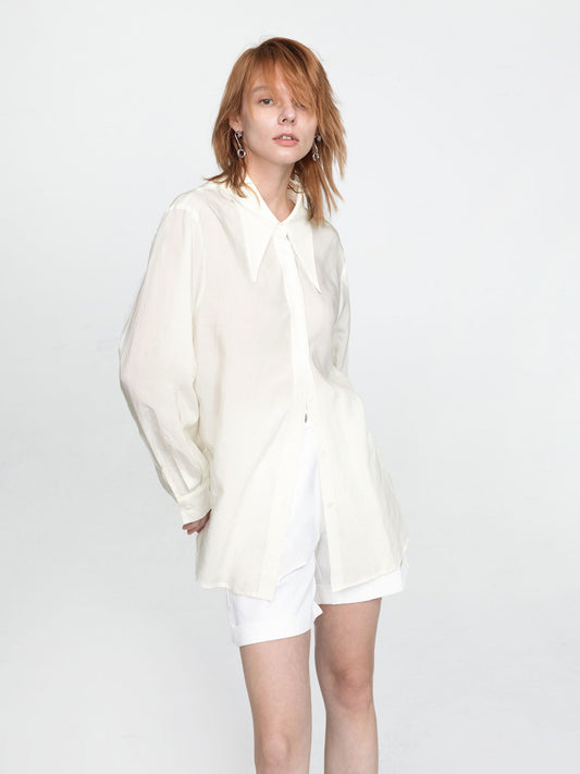 CUBIC Women's Long Collar Loose Fit Draped Shirt