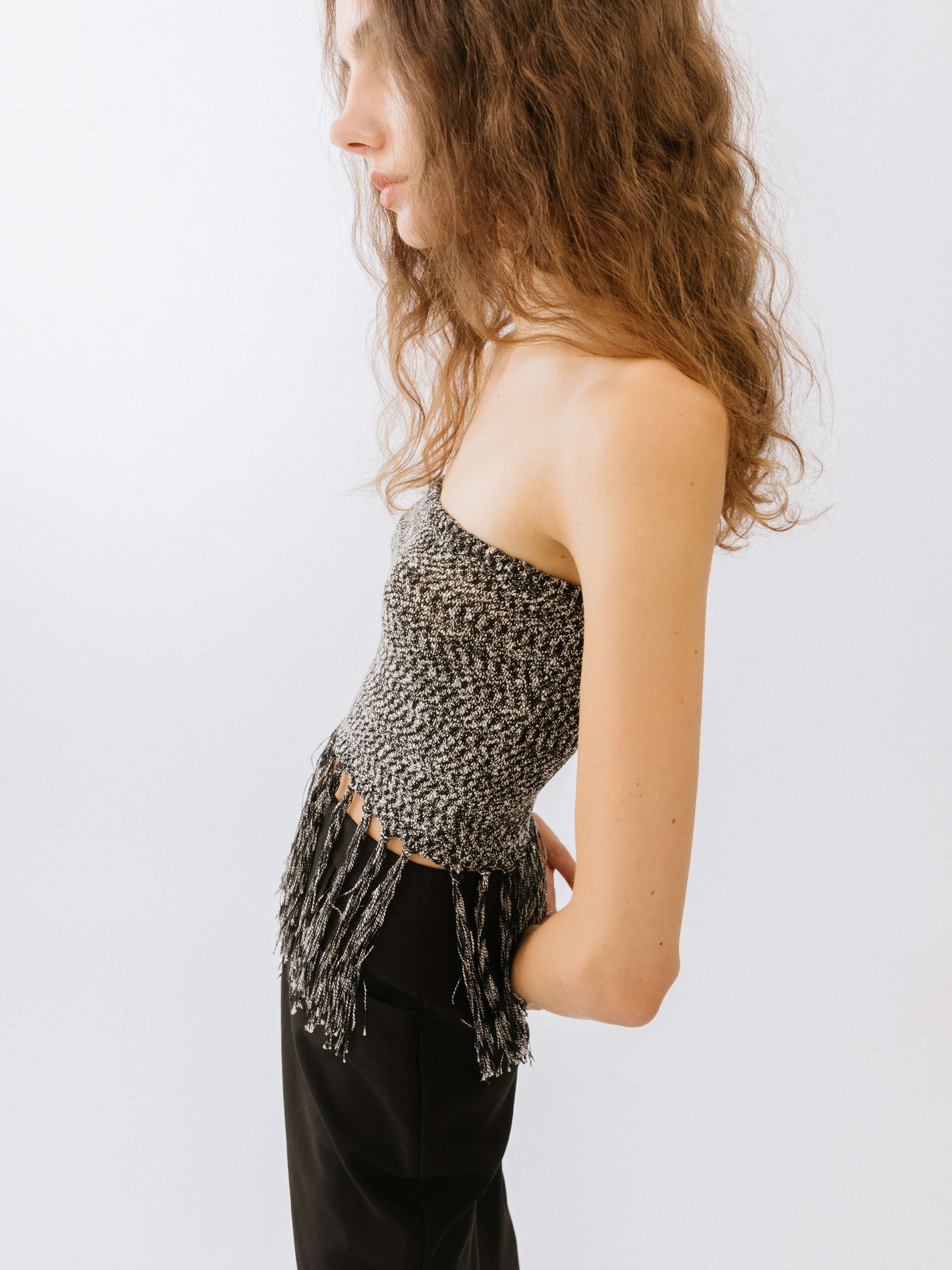 Strapless Long Tassel Knit Top