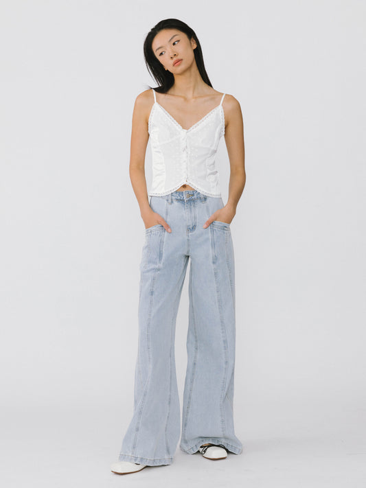 Front Stitch Wide Leg Jeans