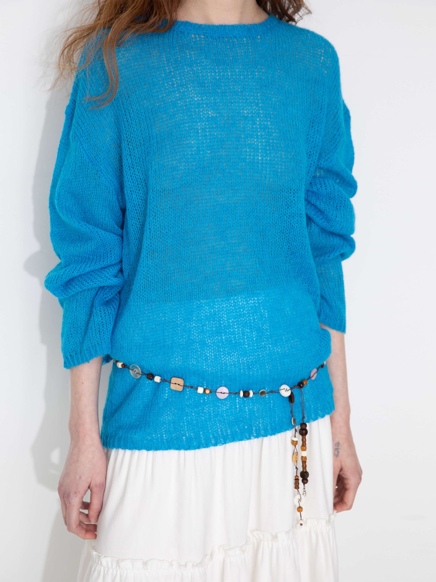 Blue Oversized Open-Knit Sweater