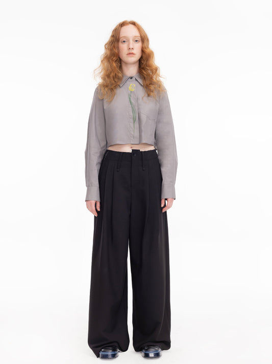 Flower Design Cropped Shirt