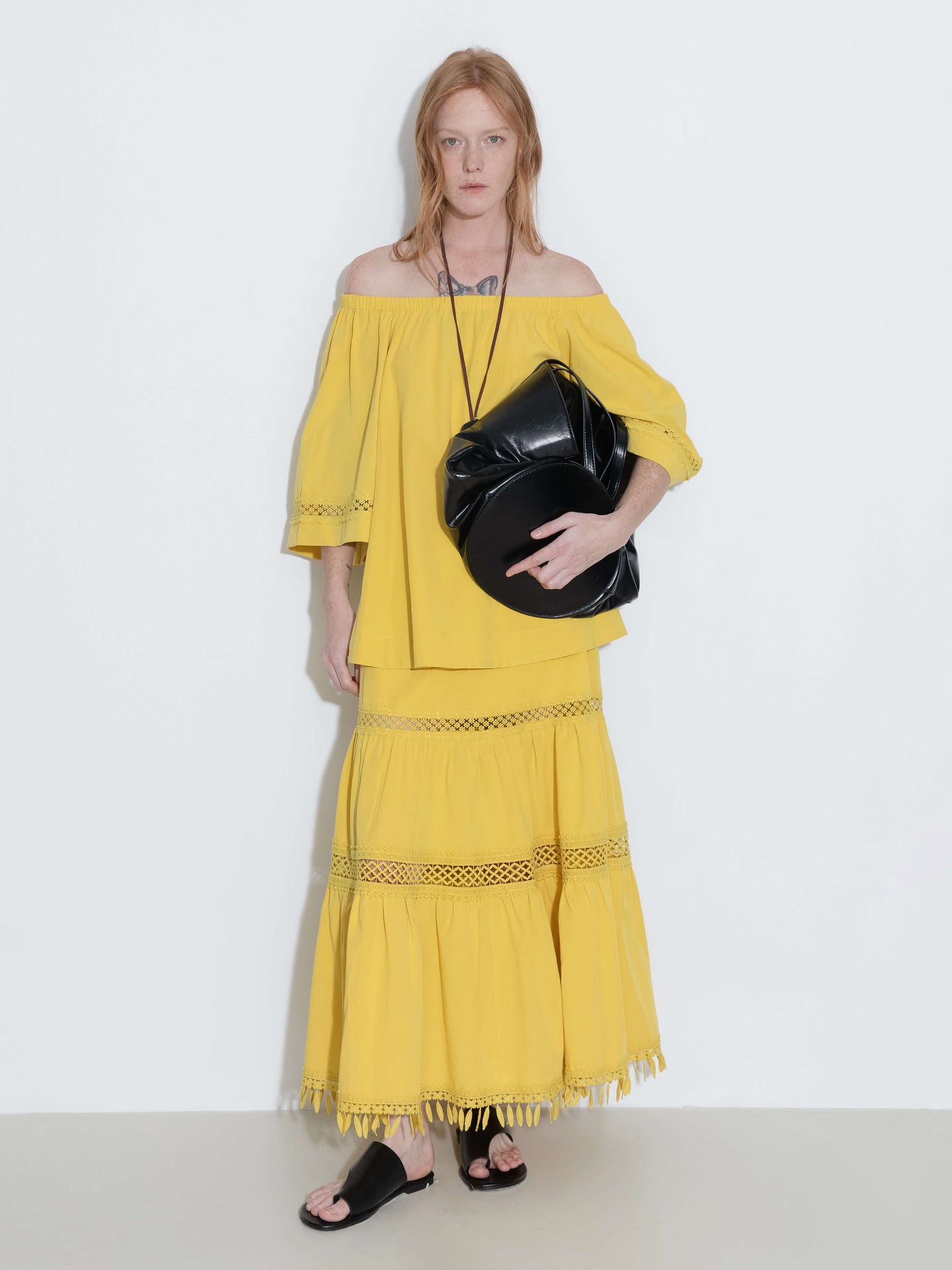 High-Waisted Hollow Out Tassel Trim Maxi Skirt
