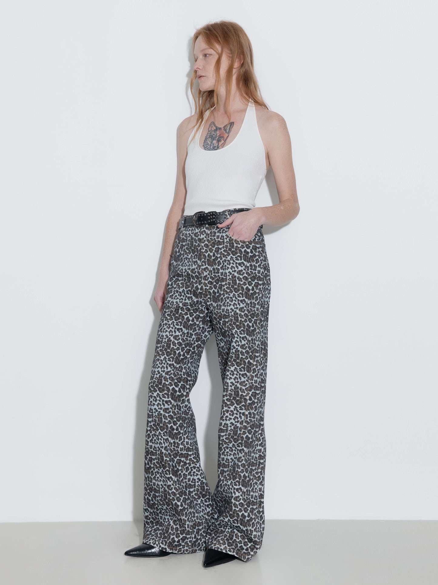 100% Cotton Leopard Print Flared Trousers