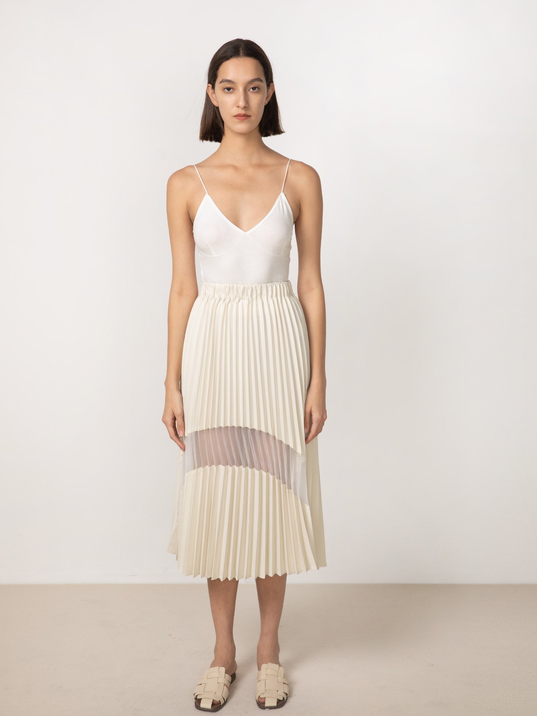 CUBIC Women's Sheer Panel Pleated Midi Skirt