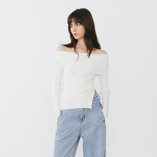 Off-Shoulder Long Sleeve Fitted Top