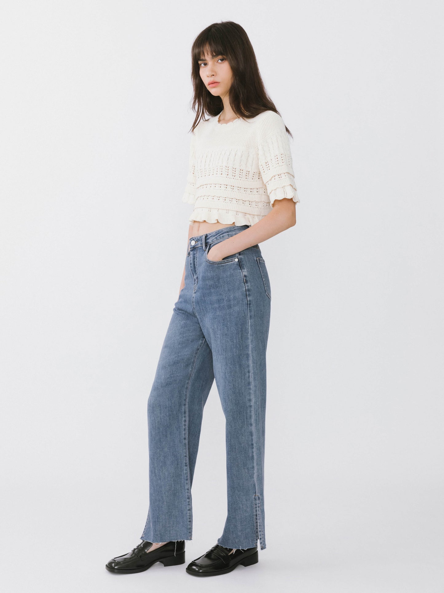 Dark Front Slit Jeans
