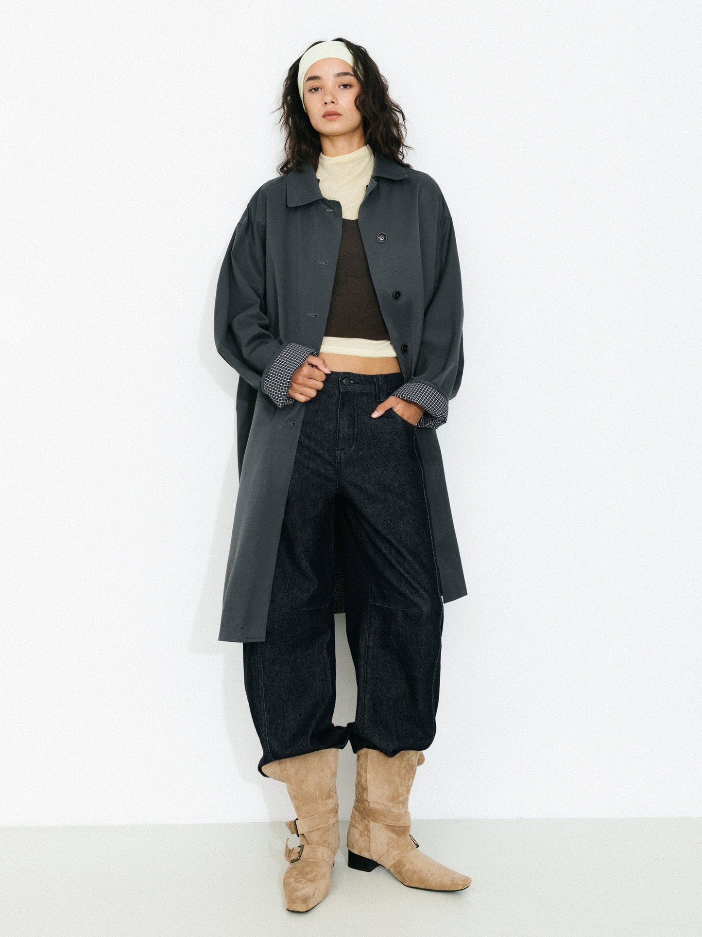 Oversized Single-Breasted Mid-Length Trench Coat