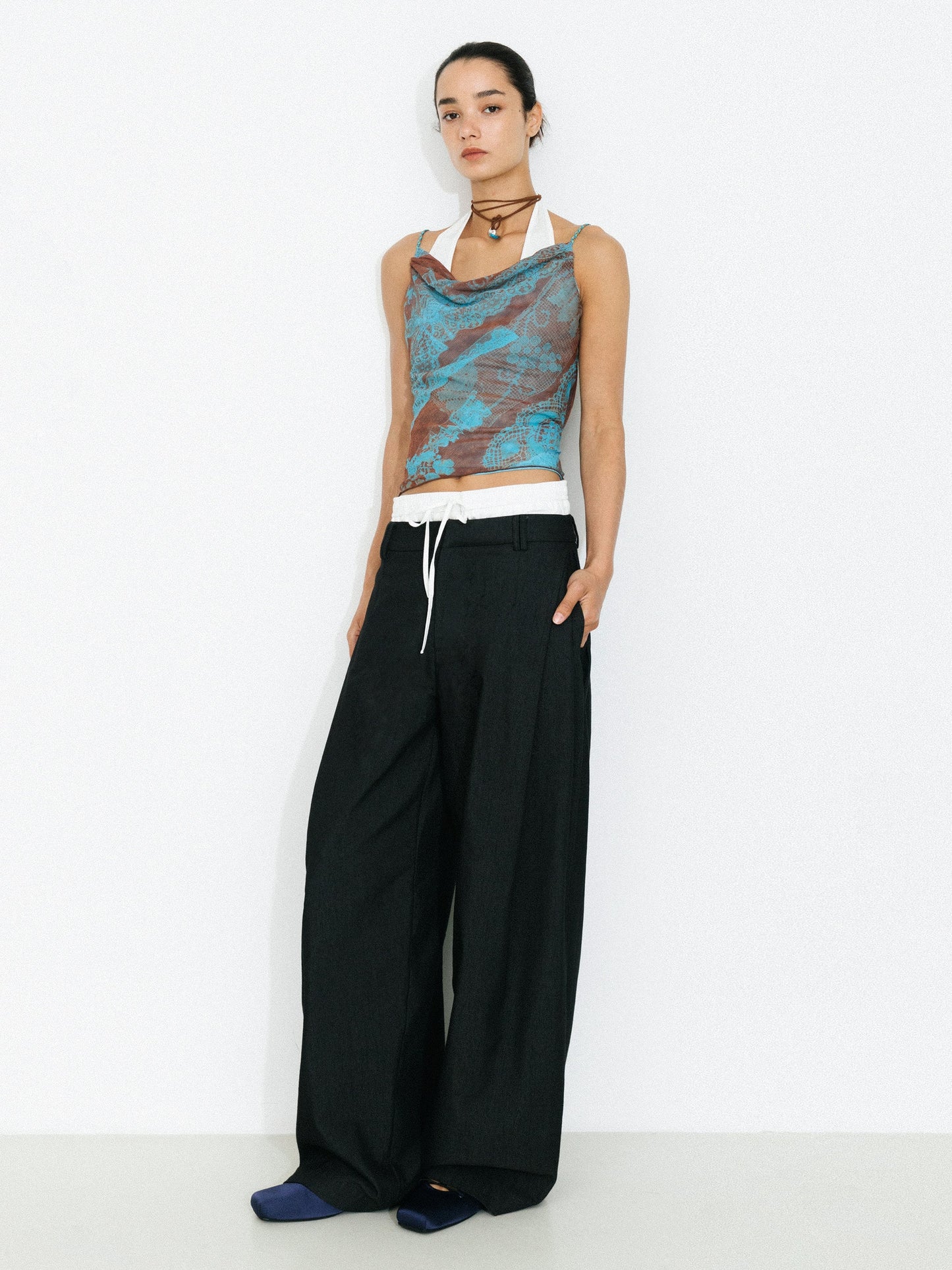 Print Satin Cowl Neck Cami Top