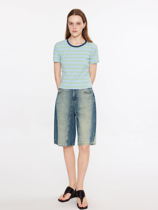 Striped Rib Knit T-Shirt